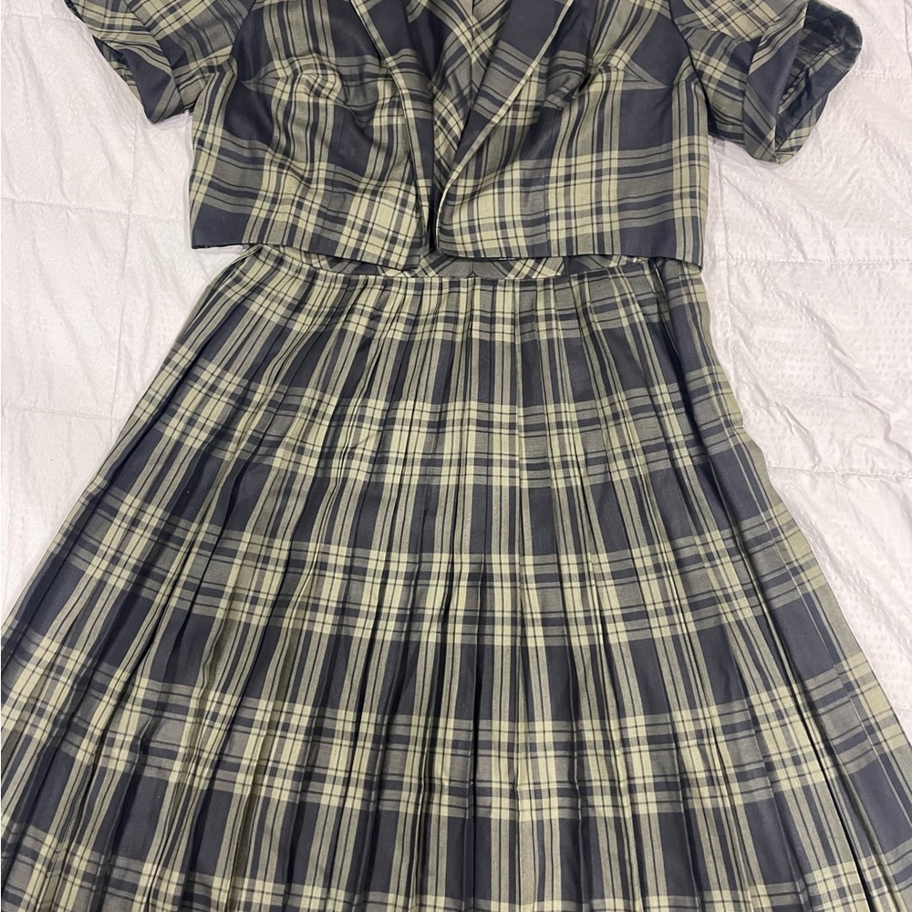 🎀 1950s Grace Taylor Original Plaid Dress & Cropped Jacket Set